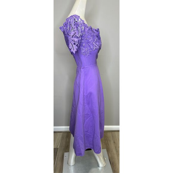 NWT Oscar Dela Renta Off The Shoulder Wool And Lace Midi Dress Iris US 14 $3690 - Picture 7 of 9